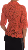 Orange Crystal Buttons Floral Lace Blouse 3