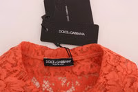 Orange Crystal Buttons Floral Lace Blouse 5