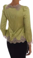 Green Silk Stretch Blouse Top 3