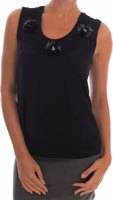 Black Cotton Floral Crystal Tank Top 1