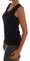 Black Cotton Floral Crystal Tank Top 2