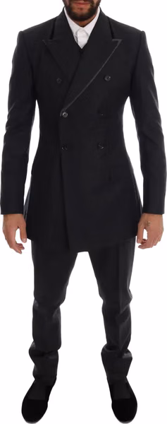 Gray Wool Double Breasted 3 Piece Suit