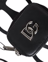 Black Calfskin Leather DG Logo Coin Purse Lanyard Wallet 2