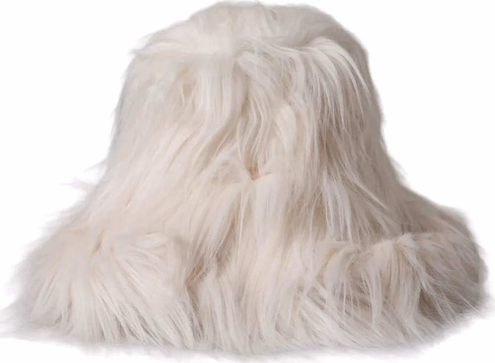 Off White Acrylic Fur Womens Bucket Hat