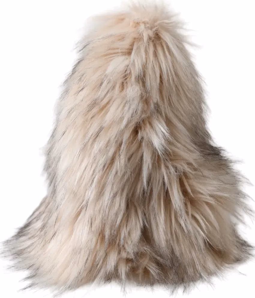 Beige Acrylic Fur Women Bucket Hat