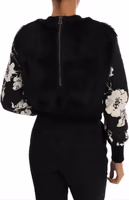Black Fur Floral Brocade Zipper Sweater 3