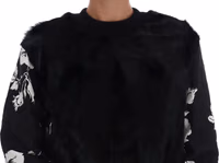 Black Fur Floral Brocade Zipper Sweater 4