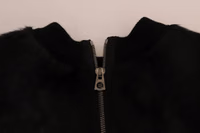 Black Fur Floral Brocade Zipper Sweater 5