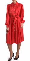 Red Button Down Belted Midi Satin Silk Dress 4