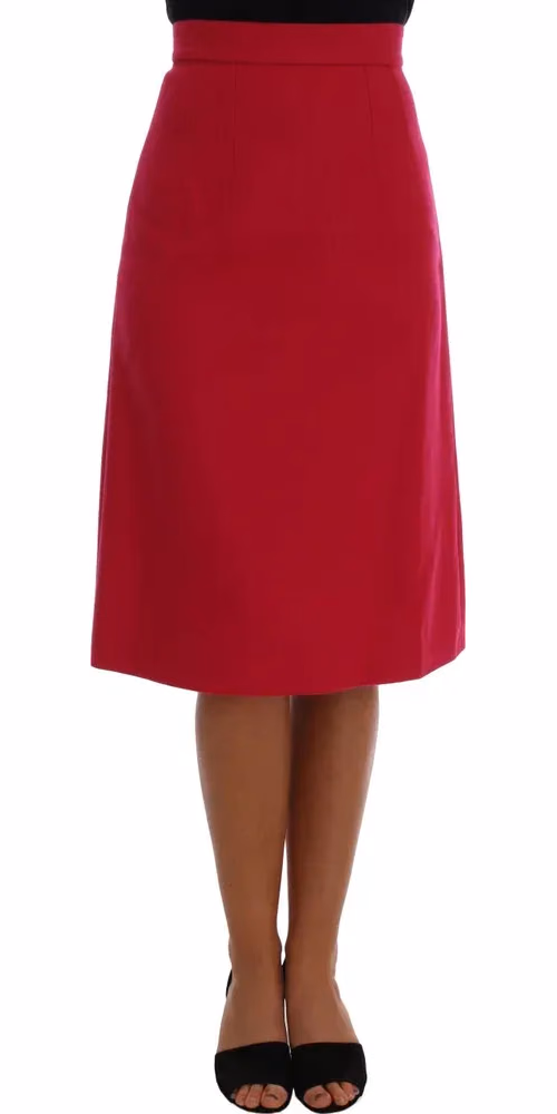 Pink Wool Knee Long A-Line Skirt