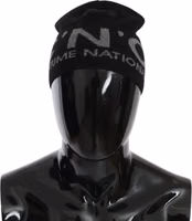 Black Wool Blend Branded Beanie Hat 2