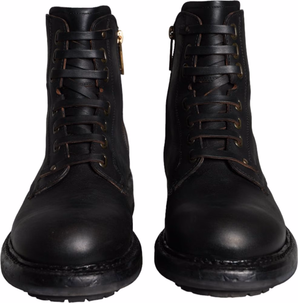 Black Lace Up Mid Calf Boots Men Shoes