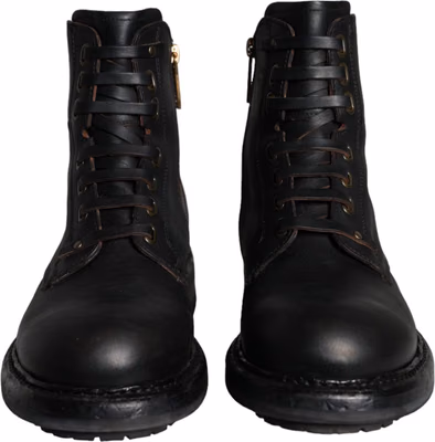 Black Lace Up Mid Calf Boots Men Shoes