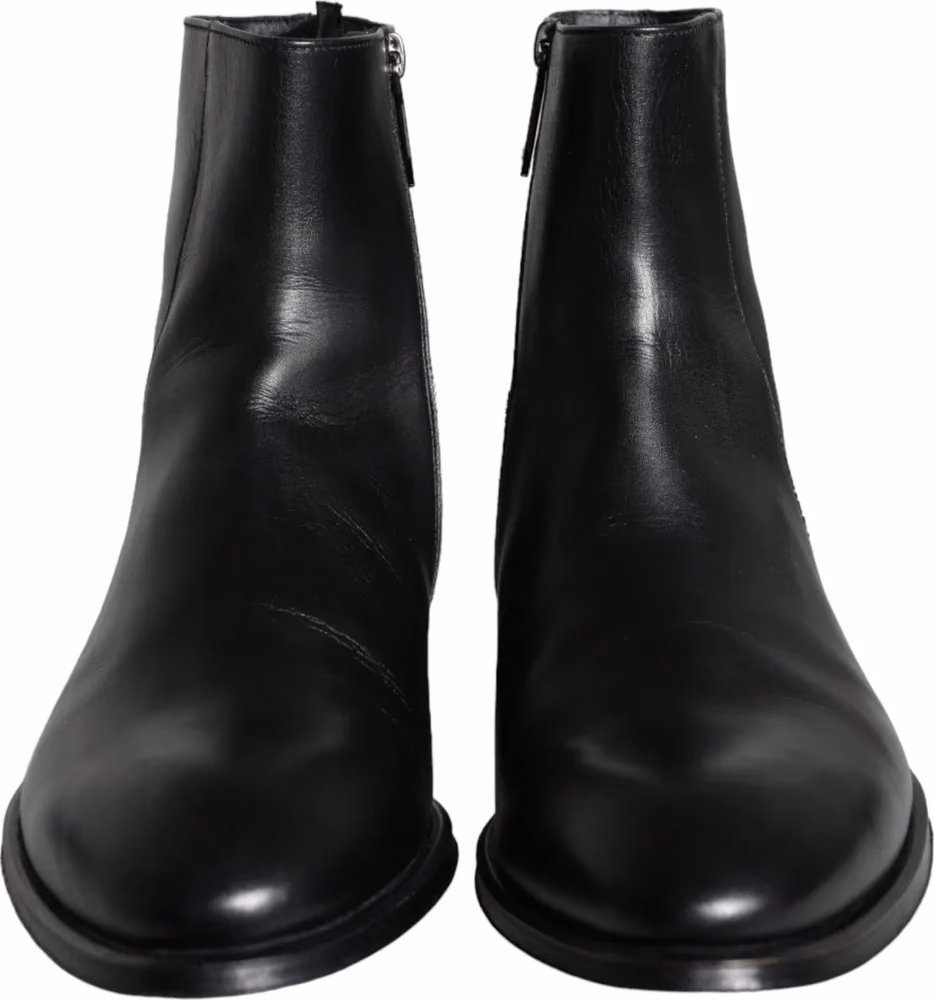 Black Calf Leather Men Ankle Boots Men Shoes