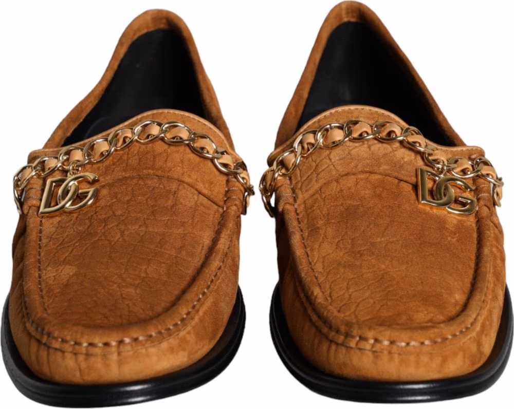 Brown Velvet Leather Logo Mocassin Slip On Shoes