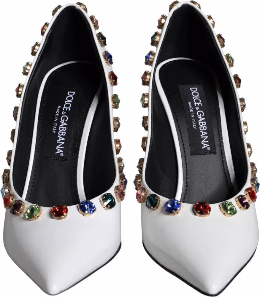 White Crystal Leather High Heels Pumps Shoes