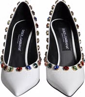 White Crystal Leather High Heels Pumps Shoes 1