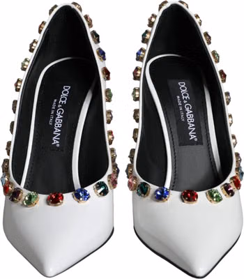 White Crystal Leather High Heels Pumps Shoes