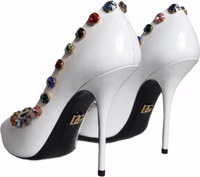 White Crystal Leather High Heels Pumps Shoes 3