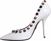 White Crystal Leather High Heels Pumps Shoes 5