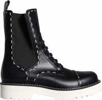 Black Leather Combat Mid Calf Boots Shoes 4