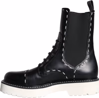 Black Leather Combat Mid Calf Boots Shoes 5