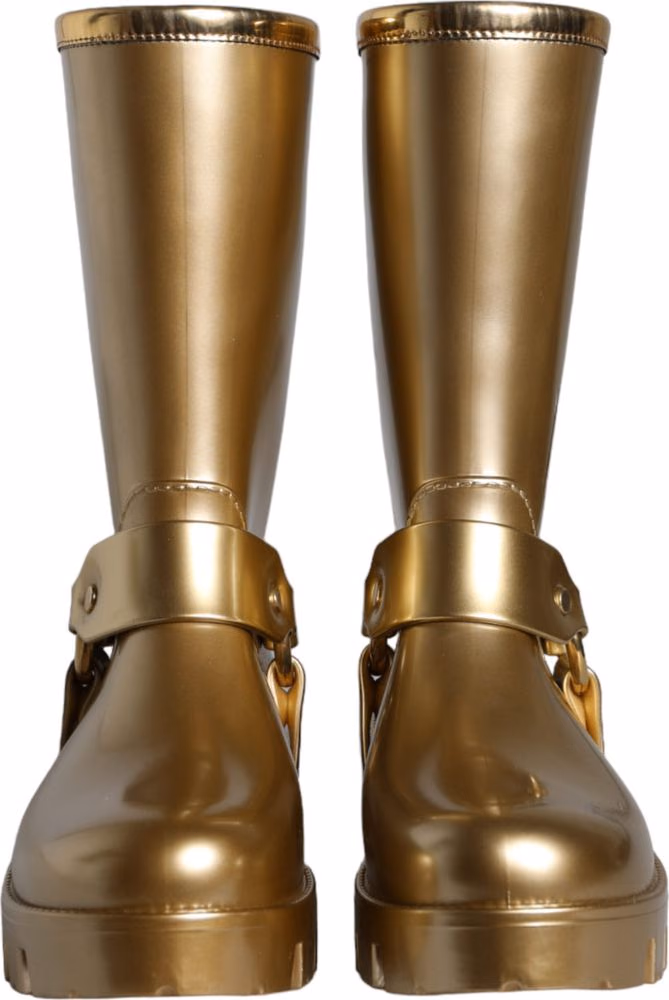 Metallic Gold Rubber PVC Rain Boots Shoes