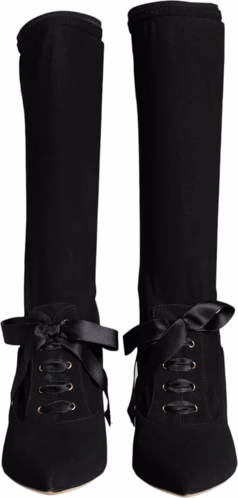 Black Stiletto Heels Mid Calf Boots Shoes
