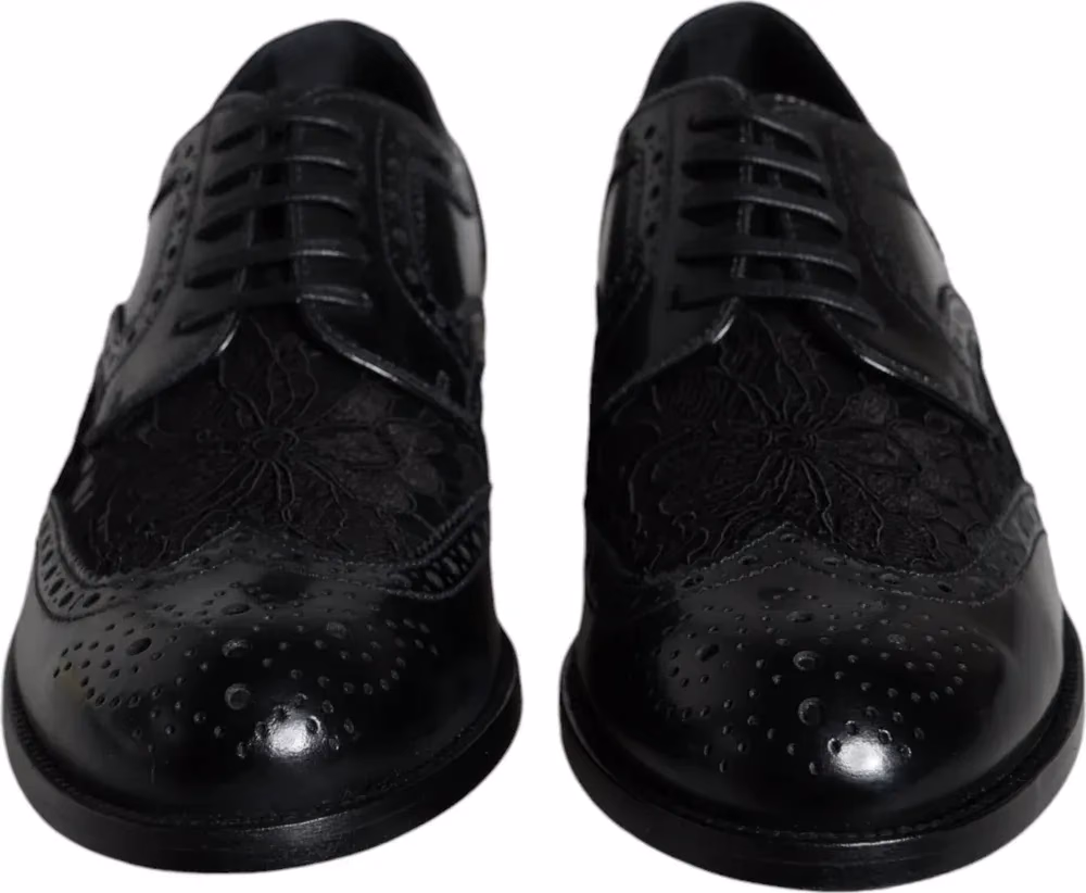 Black Leather Floral Lace Dress Formal Shoes