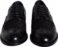 Black Leather Floral Lace Dress Formal Shoes 1