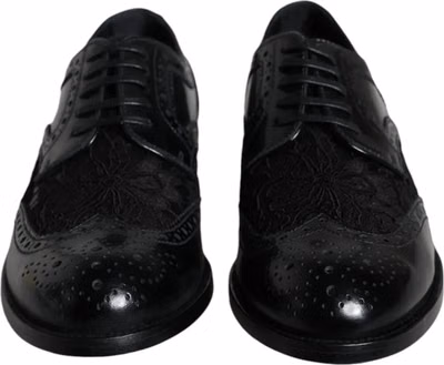 Black Leather Floral Lace Dress Formal Shoes