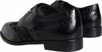 Black Leather Floral Lace Dress Formal Shoes 3
