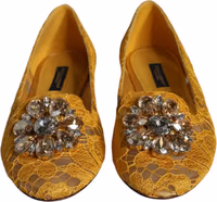 Mustard Lace Crystal Ballet Flats Loafer Shoes 1