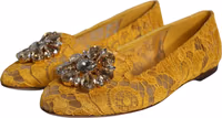 Mustard Lace Crystal Ballet Flats Loafer Shoes 2