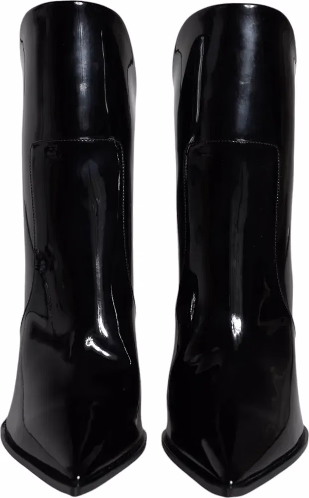 Black Patent Leather Pointed Ankle Boots Shoes