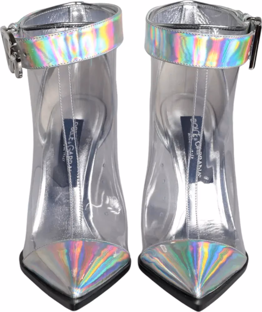 Silver Iridescent PVC Pointed Short Boots Shoes