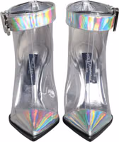 Silver Iridescent PVC Pointed Short Boots Shoes 1