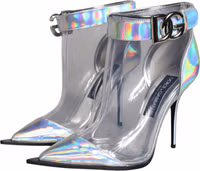 Silver Iridescent PVC Pointed Short Boots Shoes 2