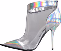 Silver Iridescent PVC Pointed Short Boots Shoes 3
