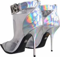 Silver Iridescent PVC Pointed Short Boots Shoes 4