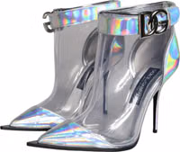 Silver Iridescent PVC Pointed Short Boots Shoes 5