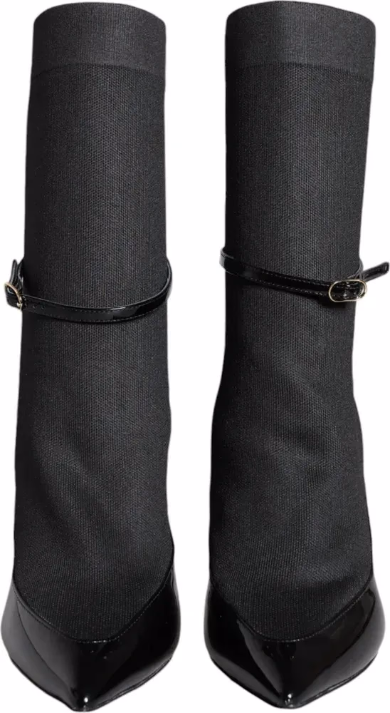 Black Leather Stilettos Booties Socks Shoes