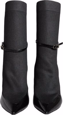 Black Leather Stilettos Booties Socks Shoes