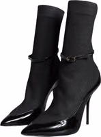 Black Leather Stilettos Booties Socks Shoes 2