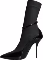 Black Leather Stilettos Booties Socks Shoes 5
