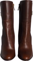 Brown Leather Heels Mid Calf Boots Shoes 1