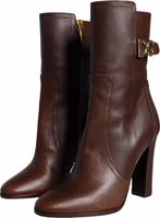 Brown Leather Heels Mid Calf Boots Shoes 2