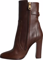 Brown Leather Heels Mid Calf Boots Shoes 3