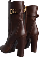 Brown Leather Heels Mid Calf Boots Shoes 5