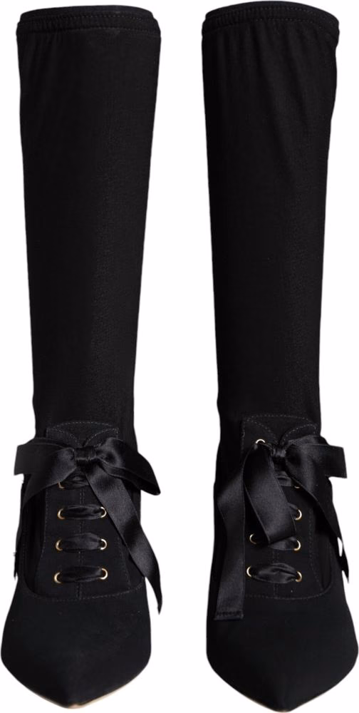 Black Stiletto Heels Mid Calf Boots Shoes